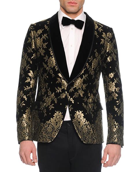 gucci black and gold dinner jacket mens|gucci fitted velvet evening jacket.